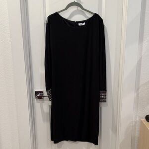 Calvin Klein Black Long Sleeve Dress with Embellished Cuffs